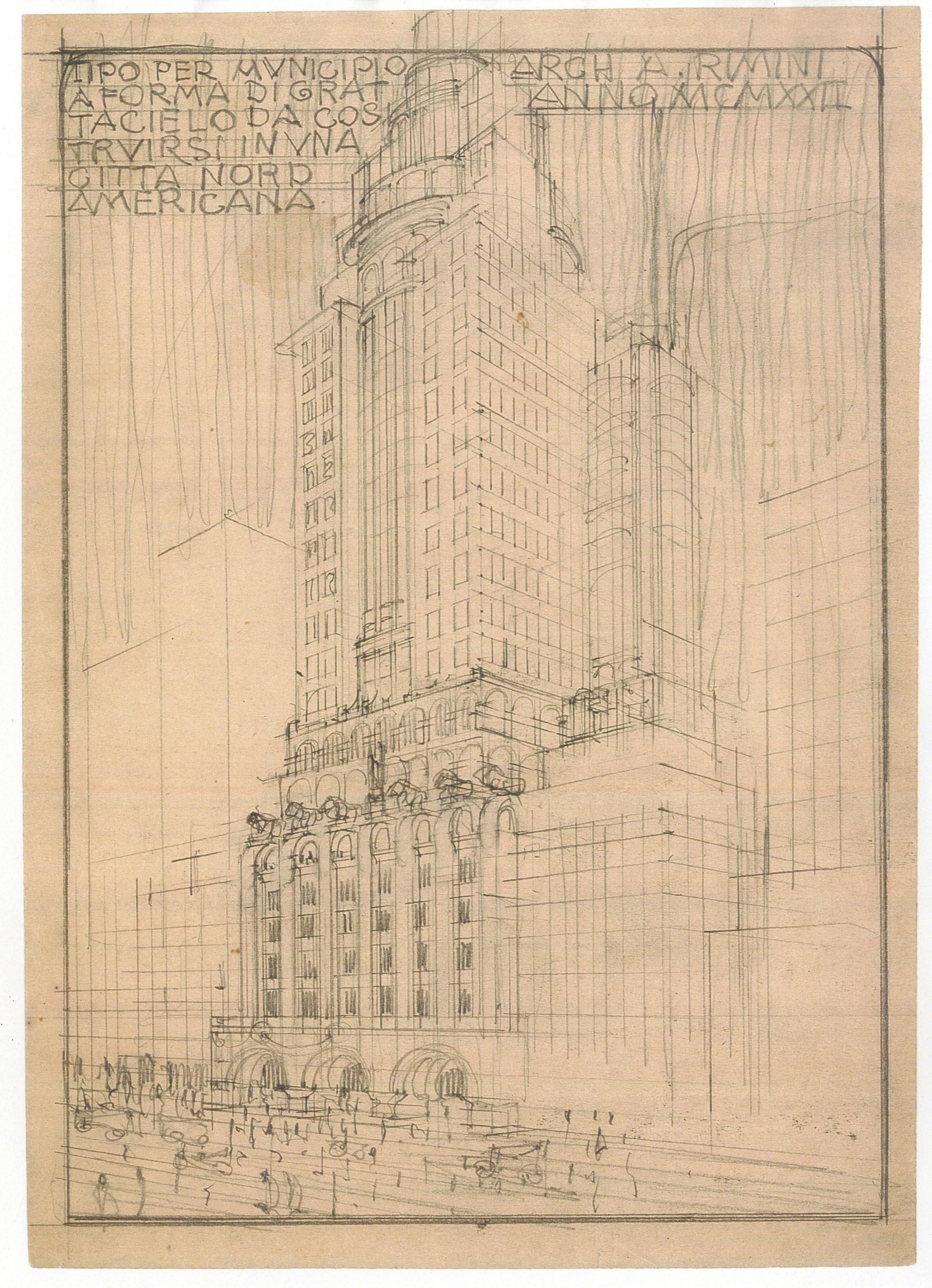 Alessandro Rimini, Type for a town hall in the shape of a skyscraper to be built in a North American city, 1922