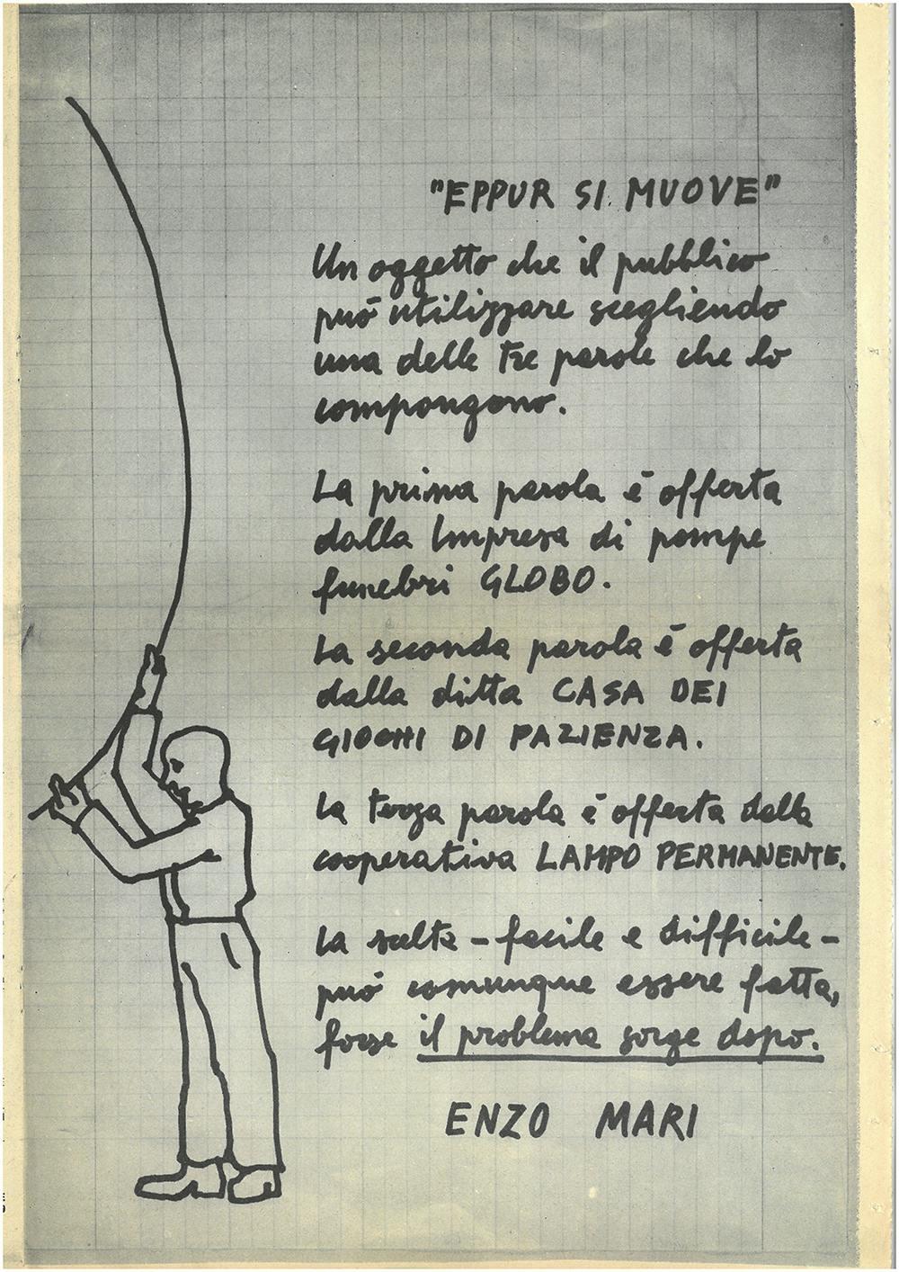 Drawing by Enzo Mari published in the catalogue Sistemazione del design, raccolta del design, XVI Triennale Milano, 1979 © Triennale Milano – Archivi 