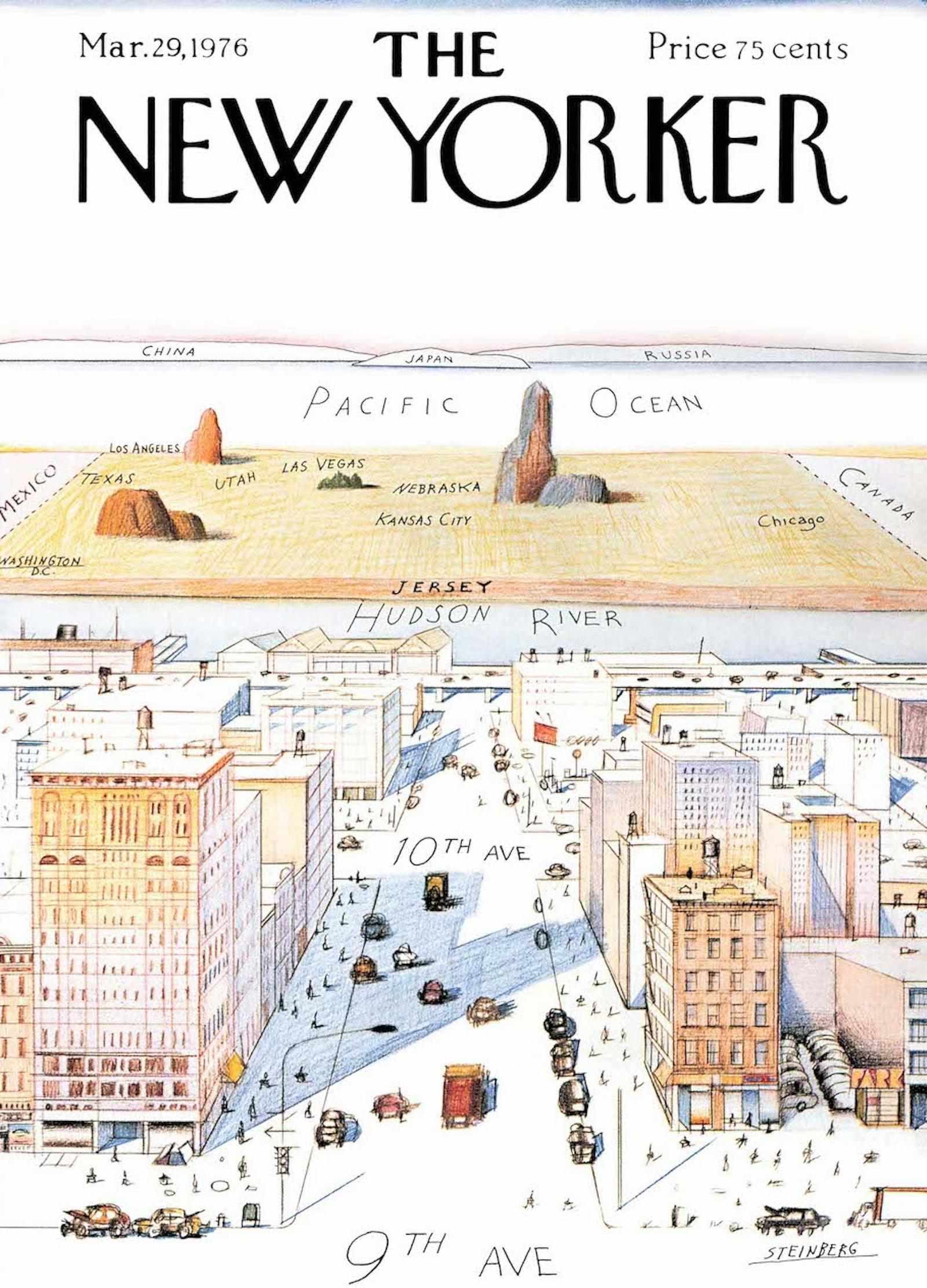 Saul Steinberg, Cover of The New Yorker, Mar.29, 1976 © The Saul Steinberg Foundation /Artists. Rights Society (ARS), New York. Cover reprinted with permission of The New Yorker magazine. All rights reserved.