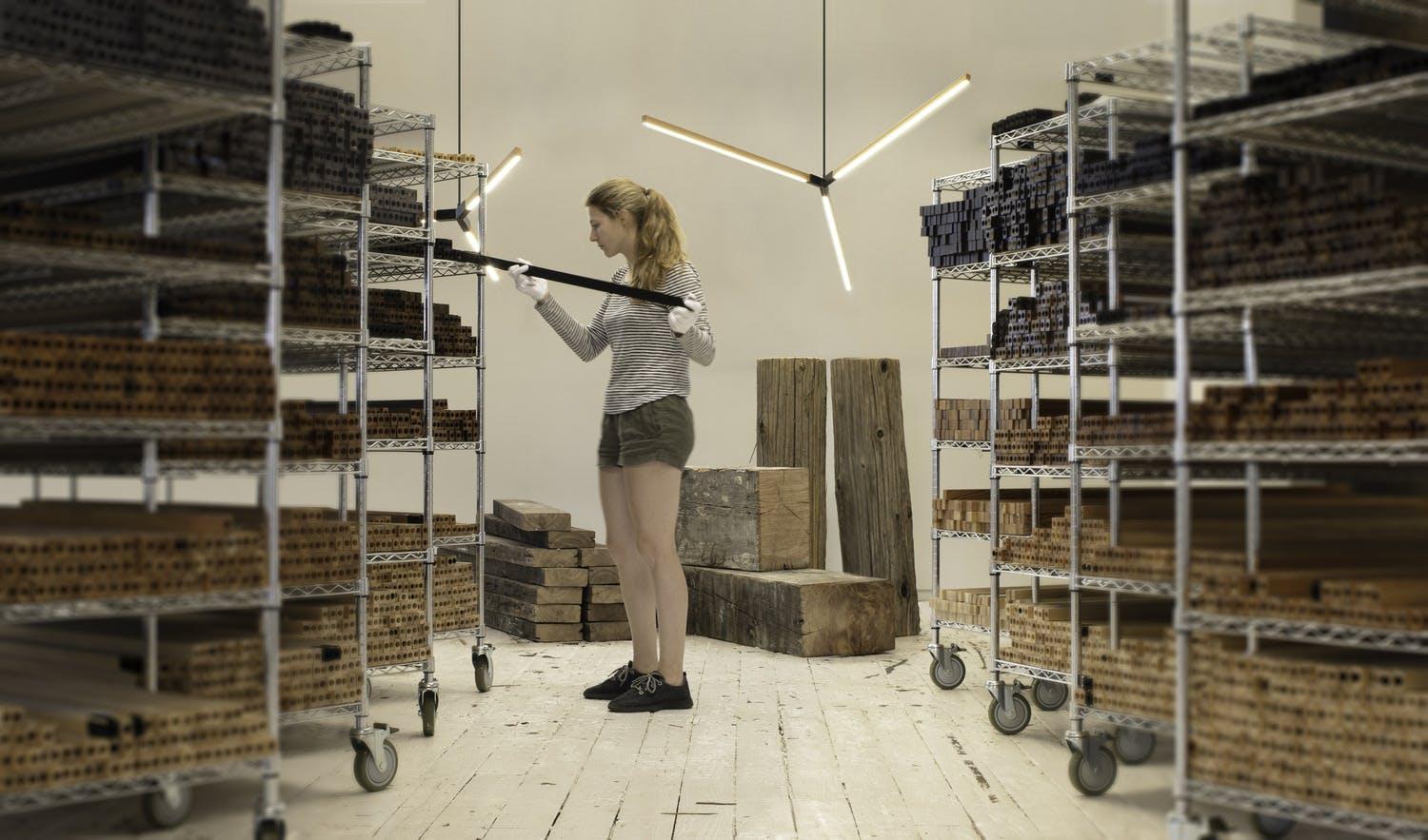 Stickbulb, based in Brooklyn, NY, stockpiles reclaimed timber from various sources, including New York’s iconic water tanks, to construct its LED light fixtures. Stickbulb